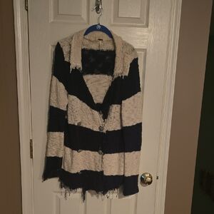 Free People Navy and Cream Striped Cardigan